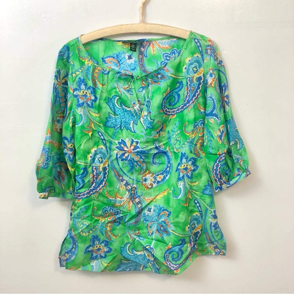 Ralph Lauren Green Paisley Silk Blouse
